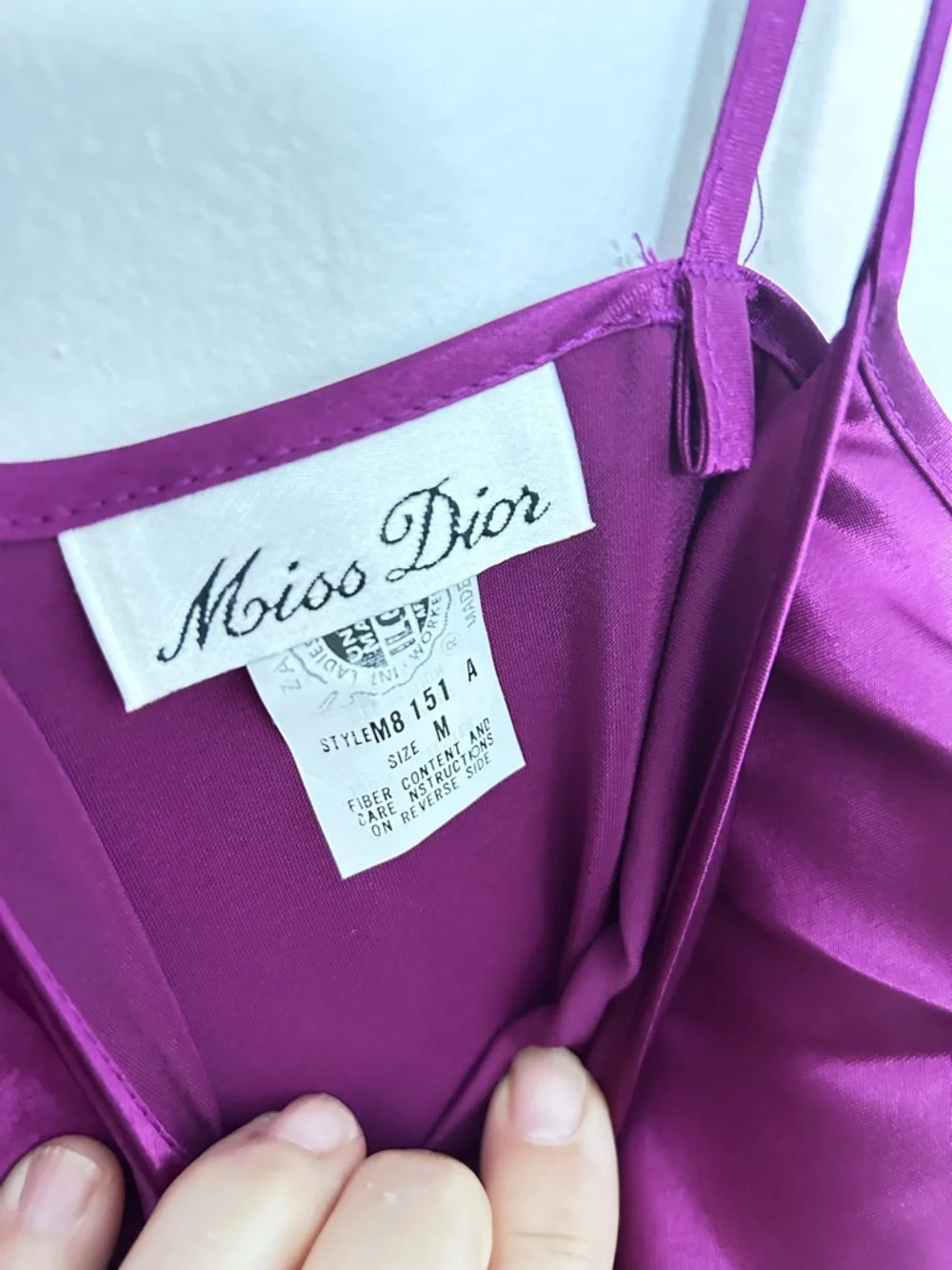 Miss Dior Vintage Satin Slip Dress Fuchsia Pink Bias Cut Nightgown Size M
